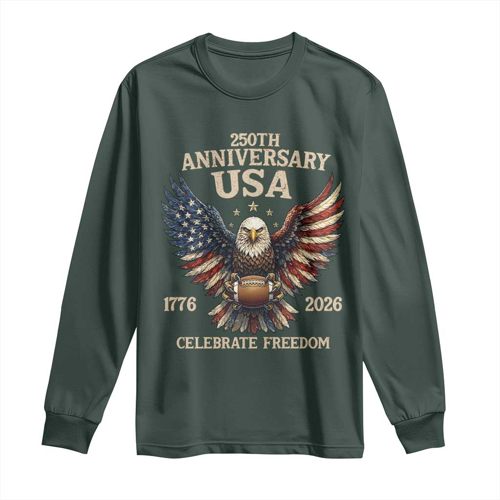 Patriotic Bald Eagle Football Long Sleeve Shirt USA 250th Anniversary Gift TS12 Dark Forest Green Print Your Wear