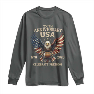 Patriotic Bald Eagle Football Long Sleeve Shirt USA 250th Anniversary Gift TS12 Dark Heather Print Your Wear