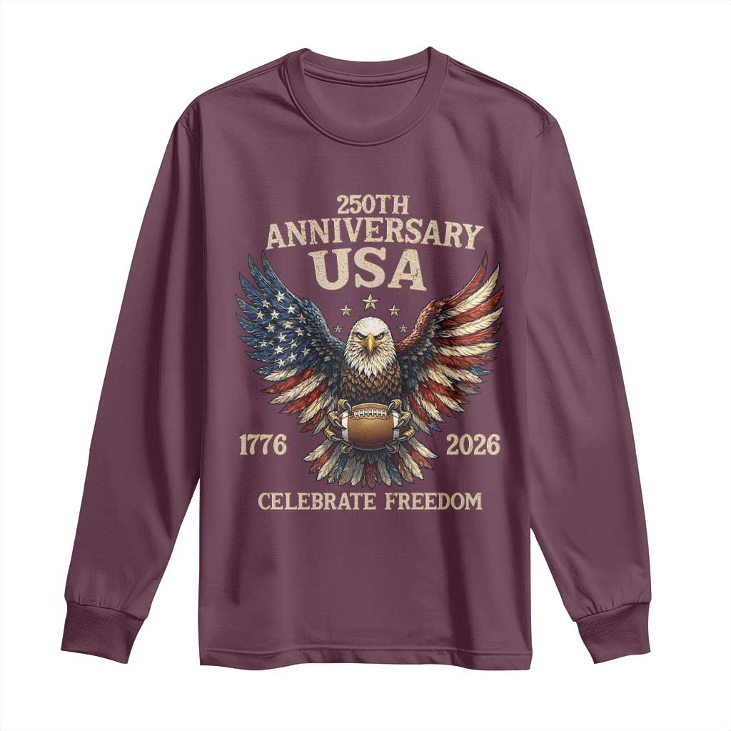 Patriotic Bald Eagle Football Long Sleeve Shirt USA 250th Anniversary Gift TS12 Maroon Print Your Wear