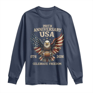 Patriotic Bald Eagle Football Long Sleeve Shirt USA 250th Anniversary Gift TS12 Navy Print Your Wear