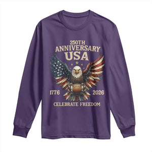 Patriotic Bald Eagle Football Long Sleeve Shirt USA 250th Anniversary Gift TS12 Purple Print Your Wear