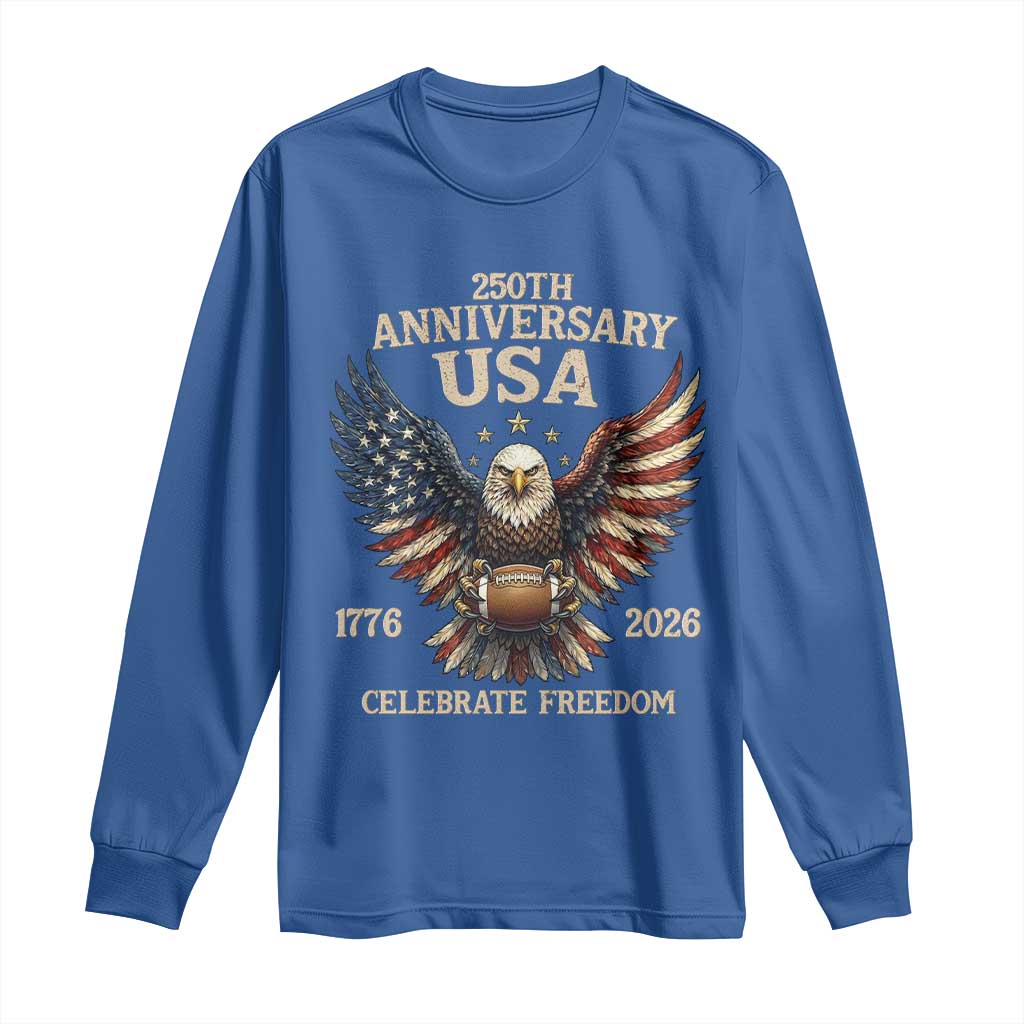 Patriotic Bald Eagle Football Long Sleeve Shirt USA 250th Anniversary Gift TS12 Royal Blue Print Your Wear
