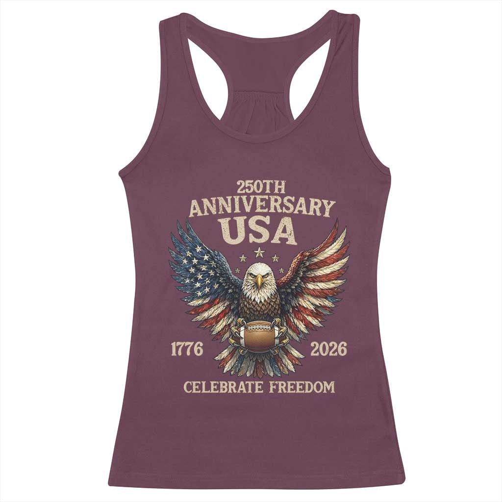 Patriotic Bald Eagle Football Racerback Tank Top USA 250th Anniversary Gift TS12 Maroon Print Your Wear