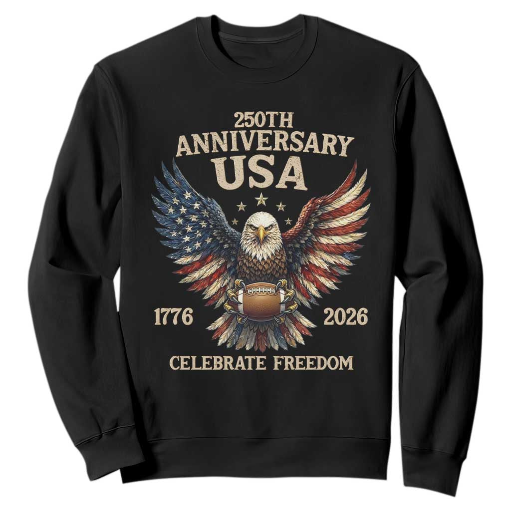 Patriotic Bald Eagle Football Sweatshirt USA 250th Anniversary Gift TS12 Black Print Your Wear