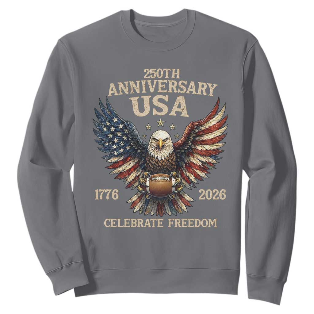 Patriotic Bald Eagle Football Sweatshirt USA 250th Anniversary Gift TS12 Charcoal Print Your Wear