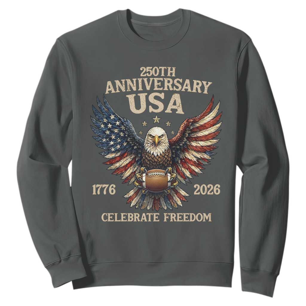 Patriotic Bald Eagle Football Sweatshirt USA 250th Anniversary Gift TS12 Dark Heather Print Your Wear