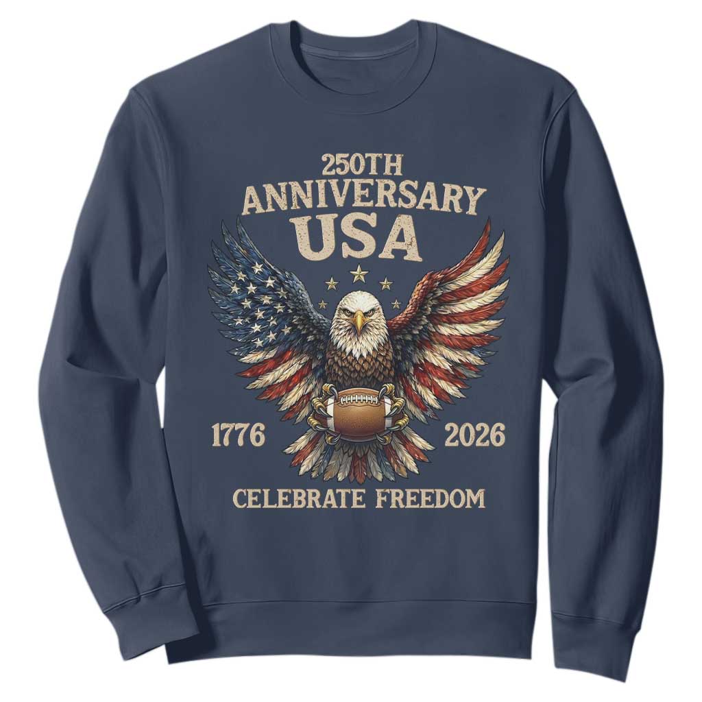 Patriotic Bald Eagle Football Sweatshirt USA 250th Anniversary Gift TS12 Navy Print Your Wear