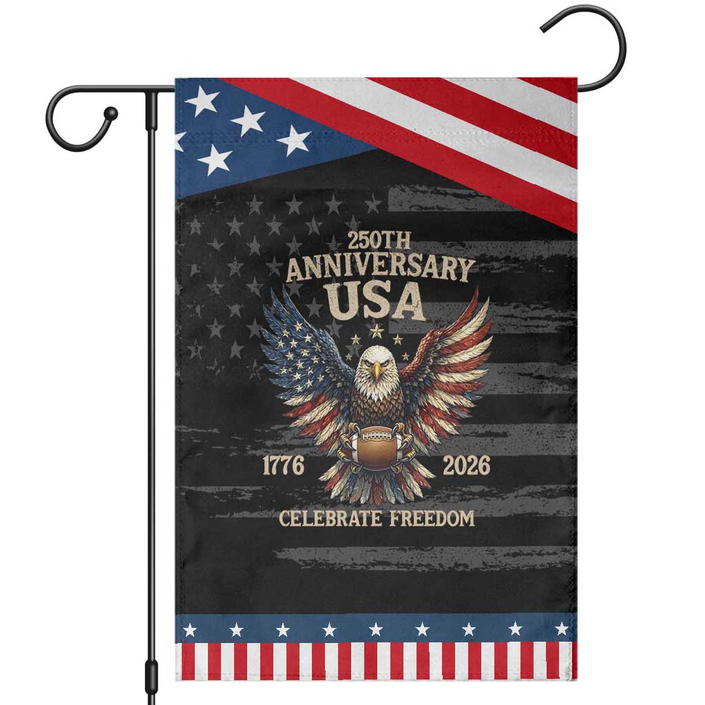 Bald Eagle Football Patriotic Garden Flag USA 250th Anniversary Gift TS12 Distressed Black Blue Print Your Wear