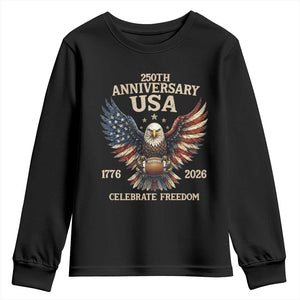 Patriotic Bald Eagle Football Youth Sweatshirt USA 250th Anniversary Gift TS12 Black Print Your Wear