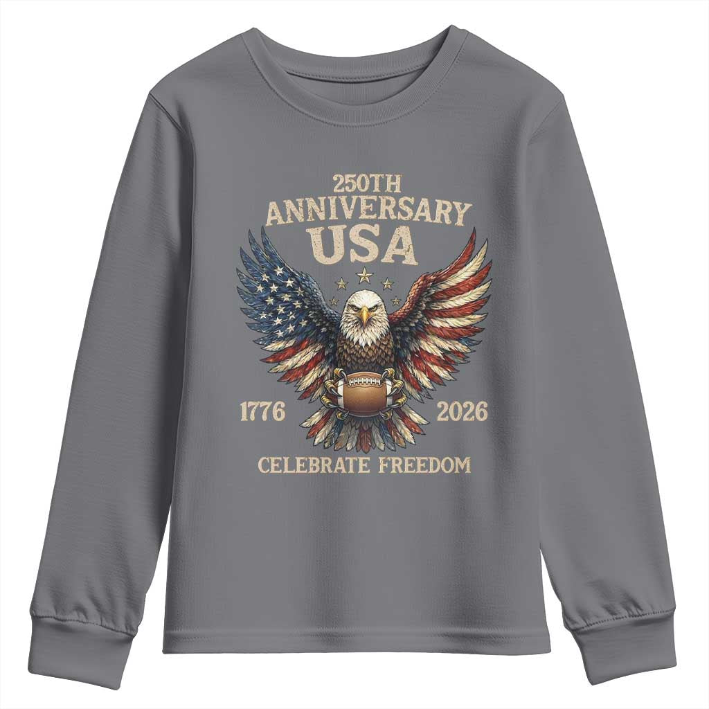 Patriotic Bald Eagle Football Youth Sweatshirt USA 250th Anniversary Gift TS12 Charcoal Print Your Wear