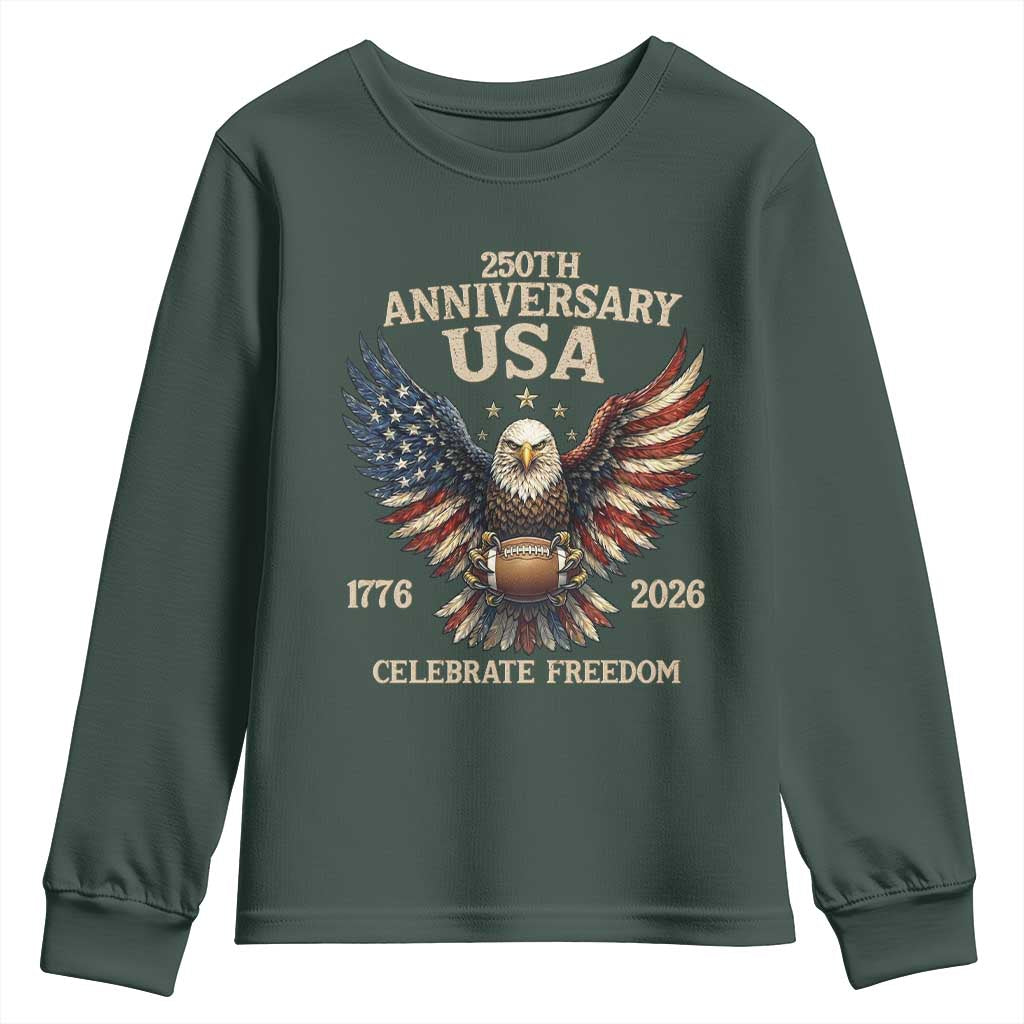 Patriotic Bald Eagle Football Youth Sweatshirt USA 250th Anniversary Gift TS12 Dark Forest Green Print Your Wear