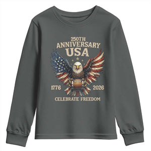 Patriotic Bald Eagle Football Youth Sweatshirt USA 250th Anniversary Gift TS12 Dark Heather Print Your Wear