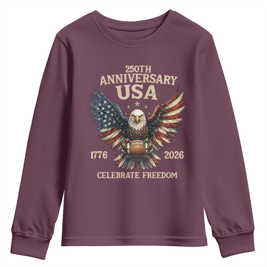 Patriotic Bald Eagle Football Youth Sweatshirt USA 250th Anniversary Gift TS12 Maroon Print Your Wear