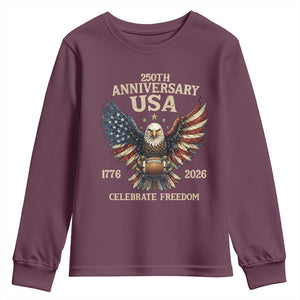 Patriotic Bald Eagle Football Youth Sweatshirt USA 250th Anniversary Gift TS12 Maroon Print Your Wear