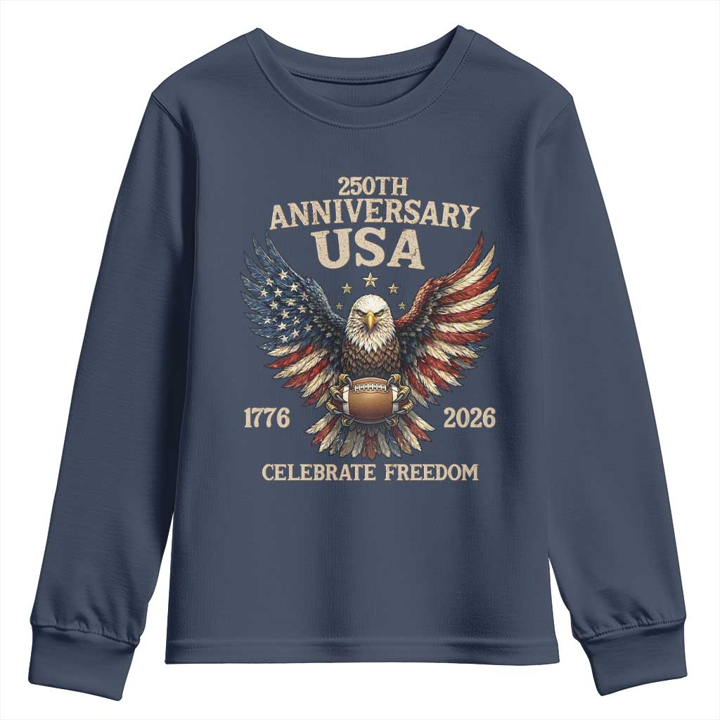 Patriotic Bald Eagle Football Youth Sweatshirt USA 250th Anniversary Gift TS12 Navy Print Your Wear