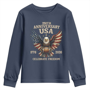 Patriotic Bald Eagle Football Youth Sweatshirt USA 250th Anniversary Gift TS12 Navy Print Your Wear