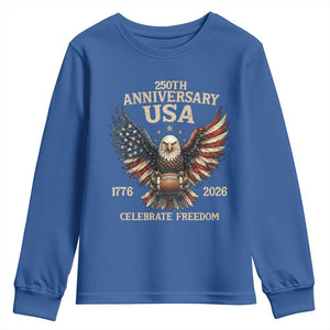 Patriotic Bald Eagle Football Youth Sweatshirt USA 250th Anniversary Gift TS12 Royal Blue Print Your Wear