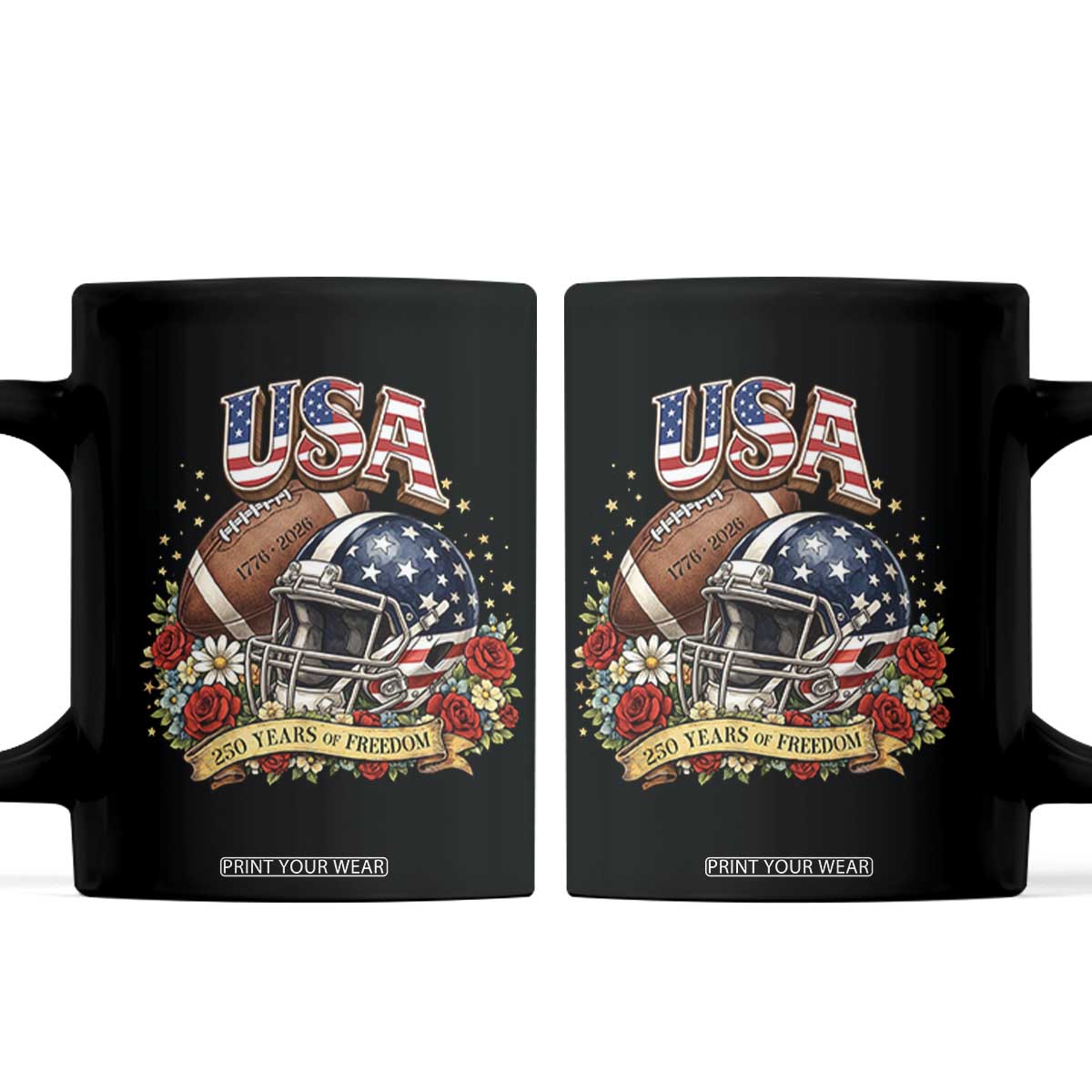 Patriotic Floral Baseball Coffee Mug USA 250th Anniversary Gift TS12 Black Print Your Wear