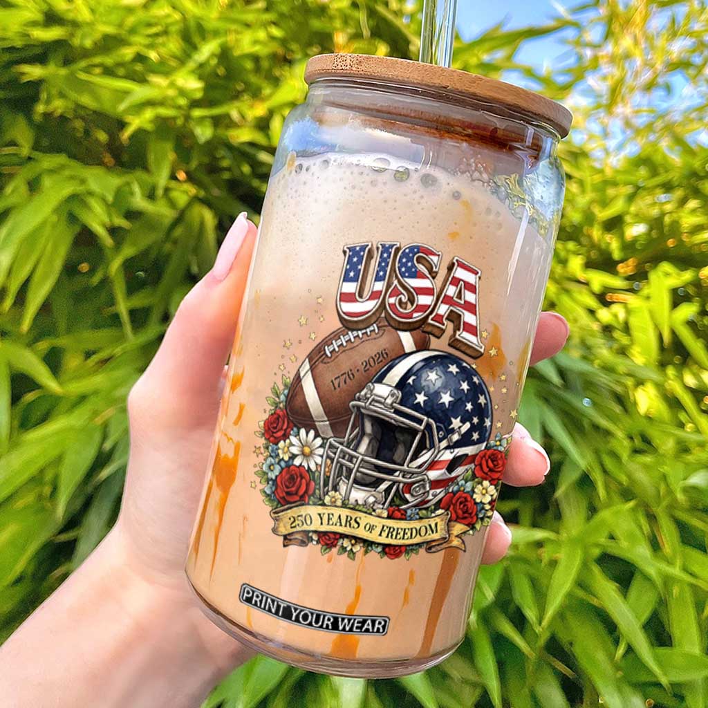 Patriotic Floral Baseball Glass Can USA 250th Anniversary Gift TS12 Black Print Your Wear