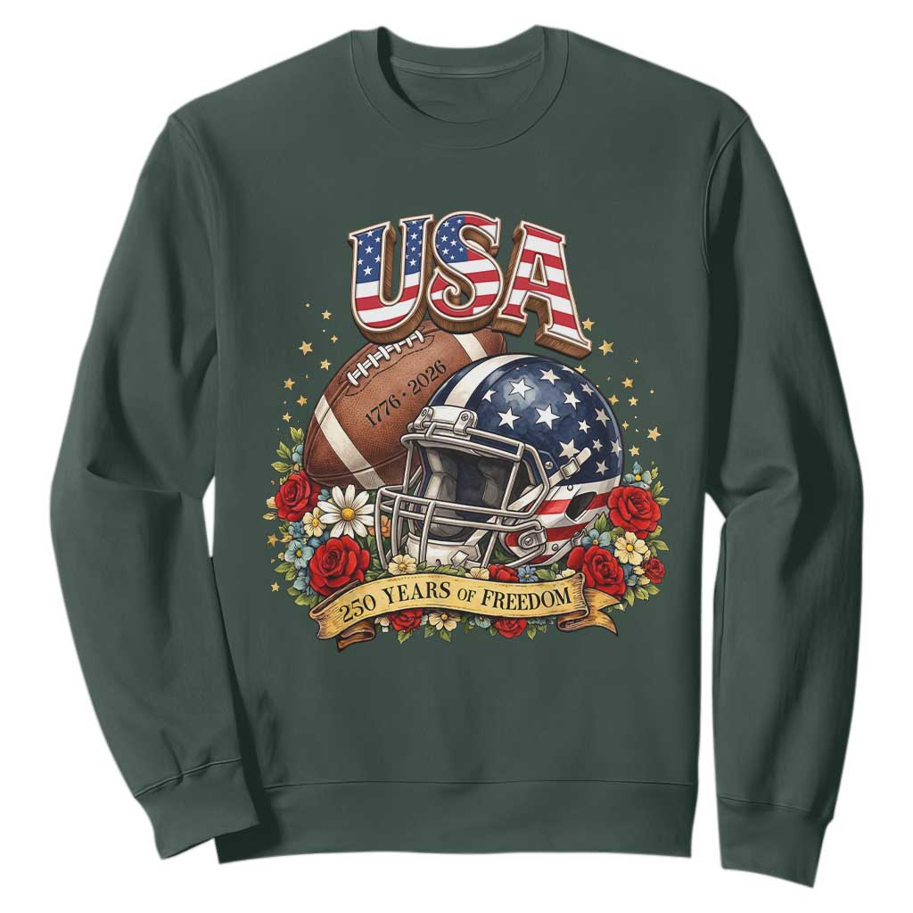 Patriotic Floral Baseball Sweatshirt USA 250th Anniversary Gift TS12 Dark Forest Green Print Your Wear