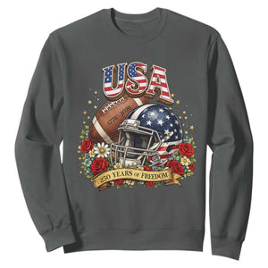 Patriotic Floral Baseball Sweatshirt USA 250th Anniversary Gift TS12 Dark Heather Print Your Wear