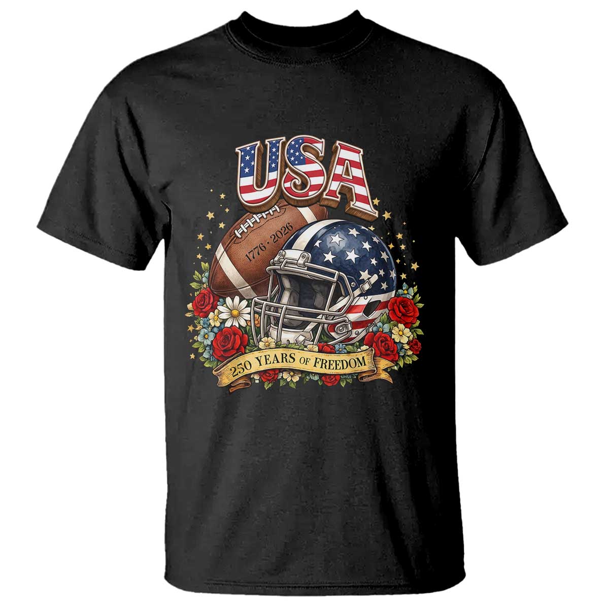 Patriotic Floral Baseball T Shirt USA 250th Anniversary Gift TS12 Black Print Your Wear