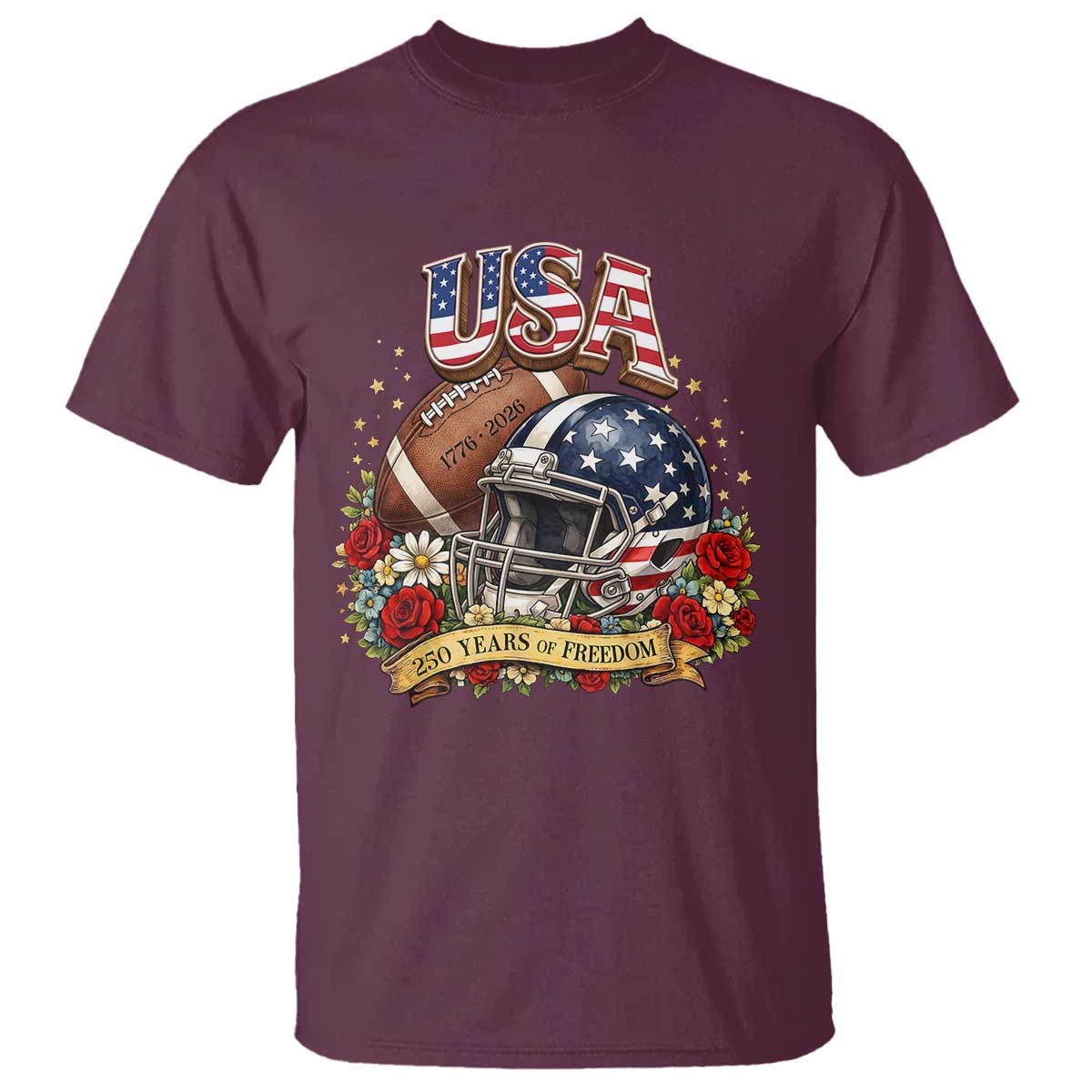 Patriotic Floral Baseball T Shirt USA 250th Anniversary Gift TS12 Maroon Print Your Wear