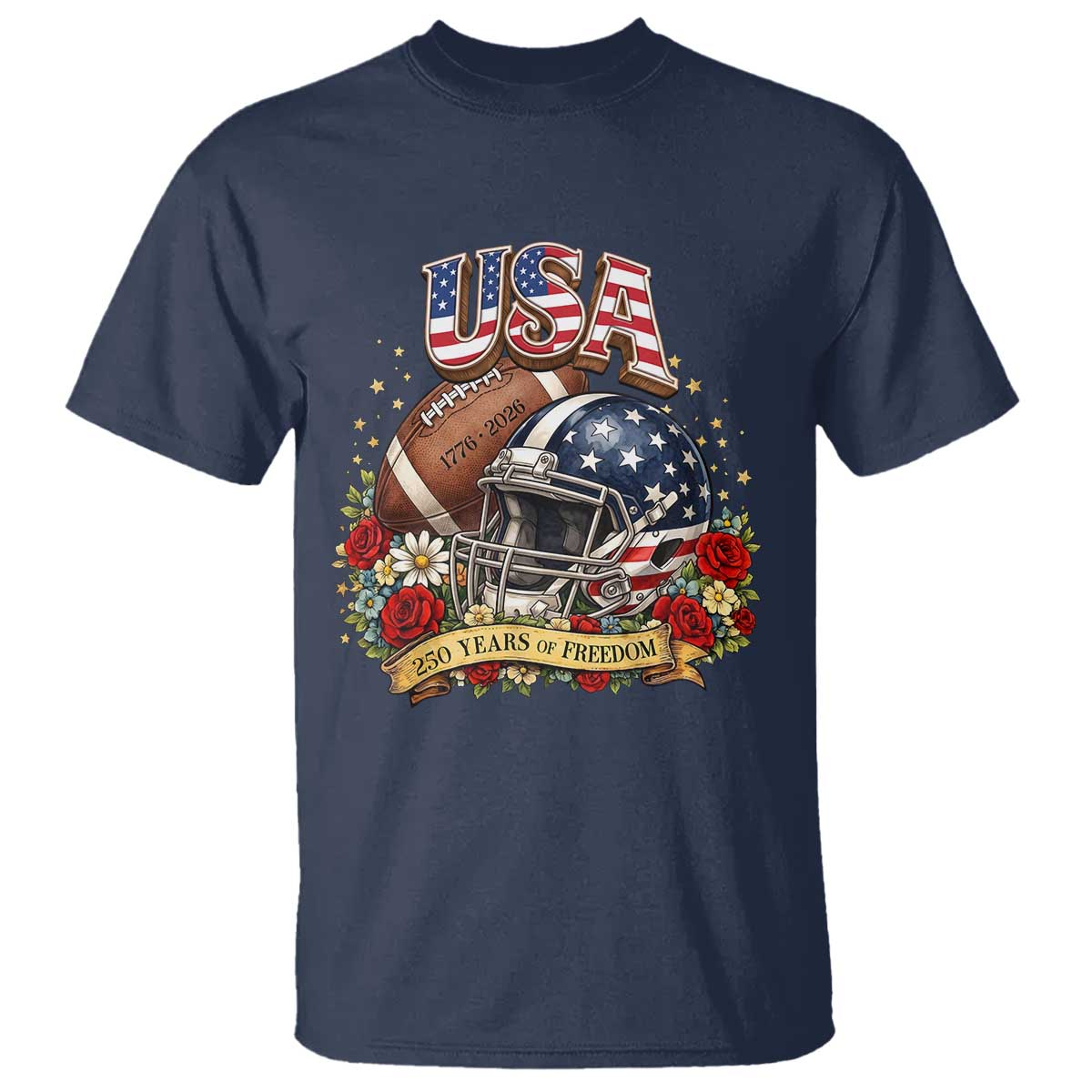 Patriotic Floral Baseball T Shirt USA 250th Anniversary Gift TS12 Navy Print Your Wear