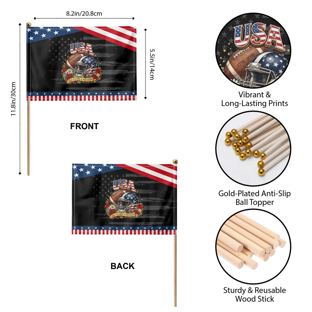 Floral Baseball Graphic Patriotic Handheld Flag USA 250th Anniversary Gift TS12 Print Your Wear