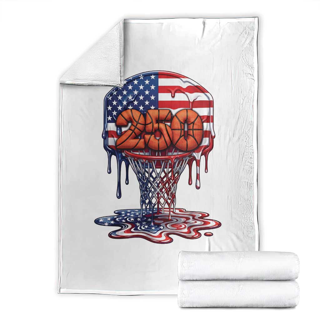 Patriotic Basketball Drip Throw Blanket USA 250th Anniversary Gift TS12 White Print Your Wear