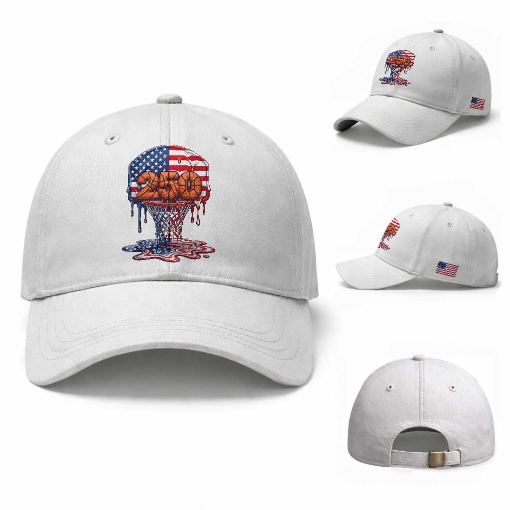 Patriotic Basketball Drip Baseball Cap USA 250th Anniversary Gift TS12 Baseball Cap Universal Fit White Print Your Wear