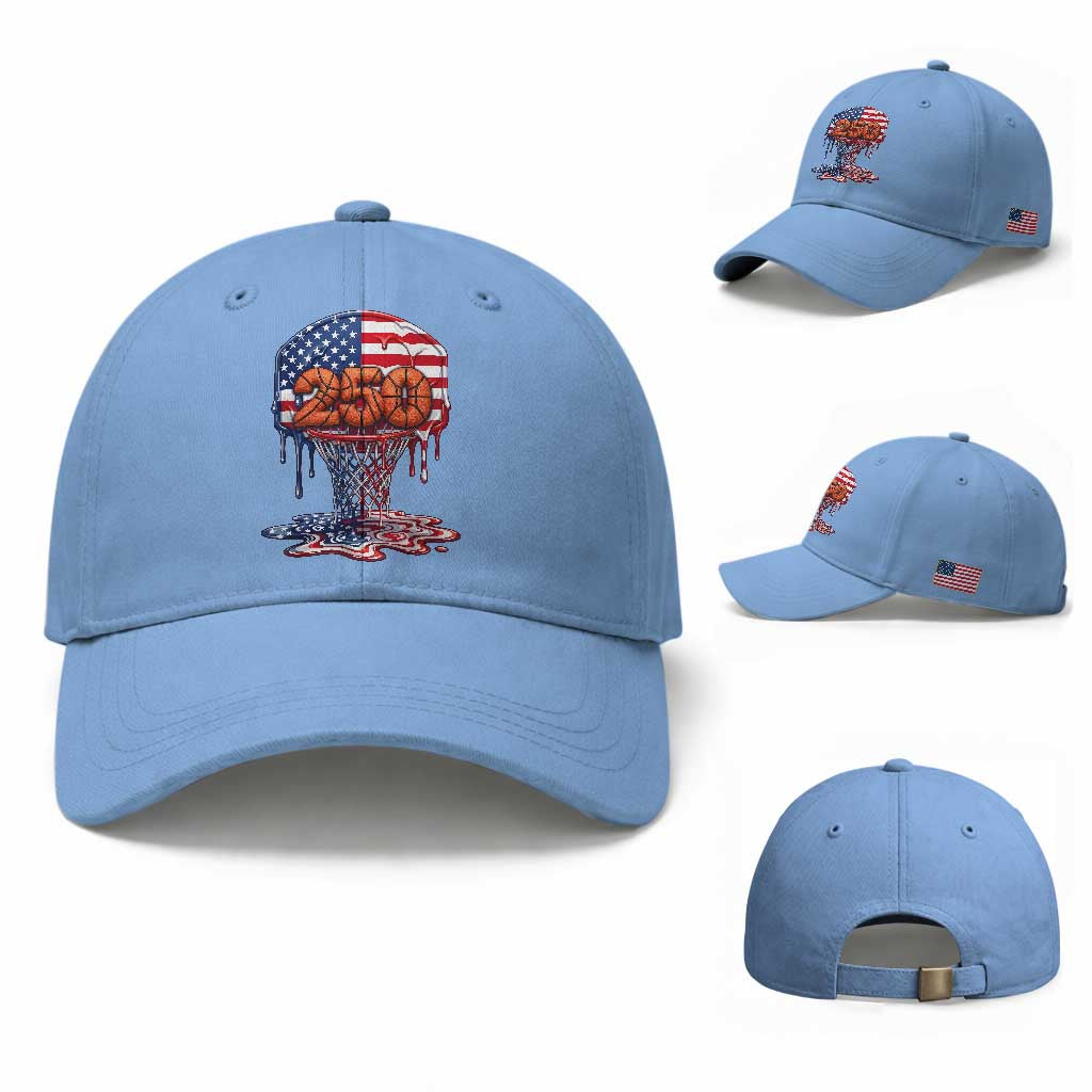 Patriotic Basketball Drip Baseball Cap USA 250th Anniversary Gift TS12 Baseball Cap Universal Fit Light Blue Print Your Wear
