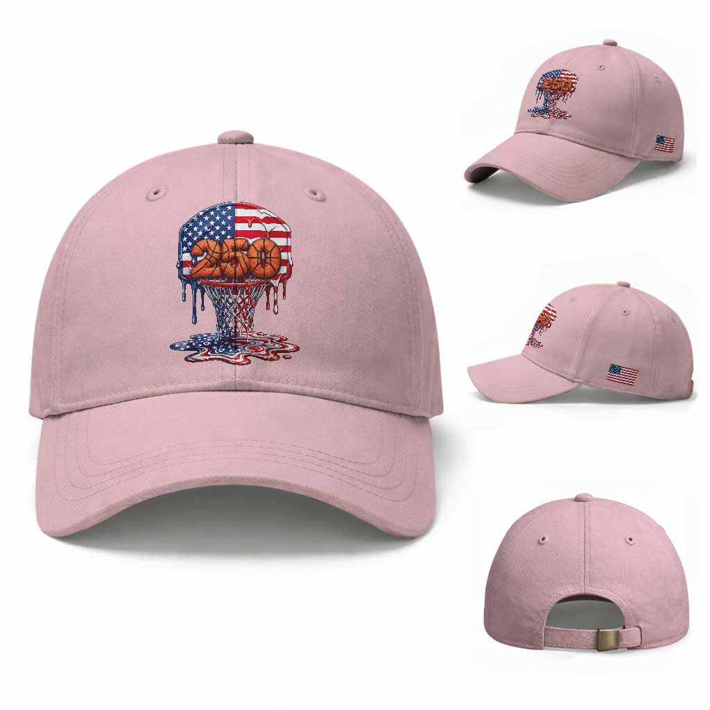 Patriotic Basketball Drip Baseball Cap USA 250th Anniversary Gift TS12 Baseball Cap Universal Fit Light Pink Print Your Wear