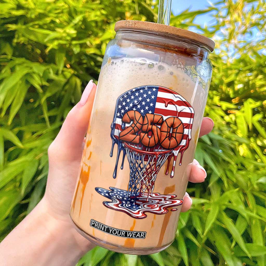 Patriotic Basketball Drip Glass Can USA 250th Anniversary Gift TS12 White Print Your Wear