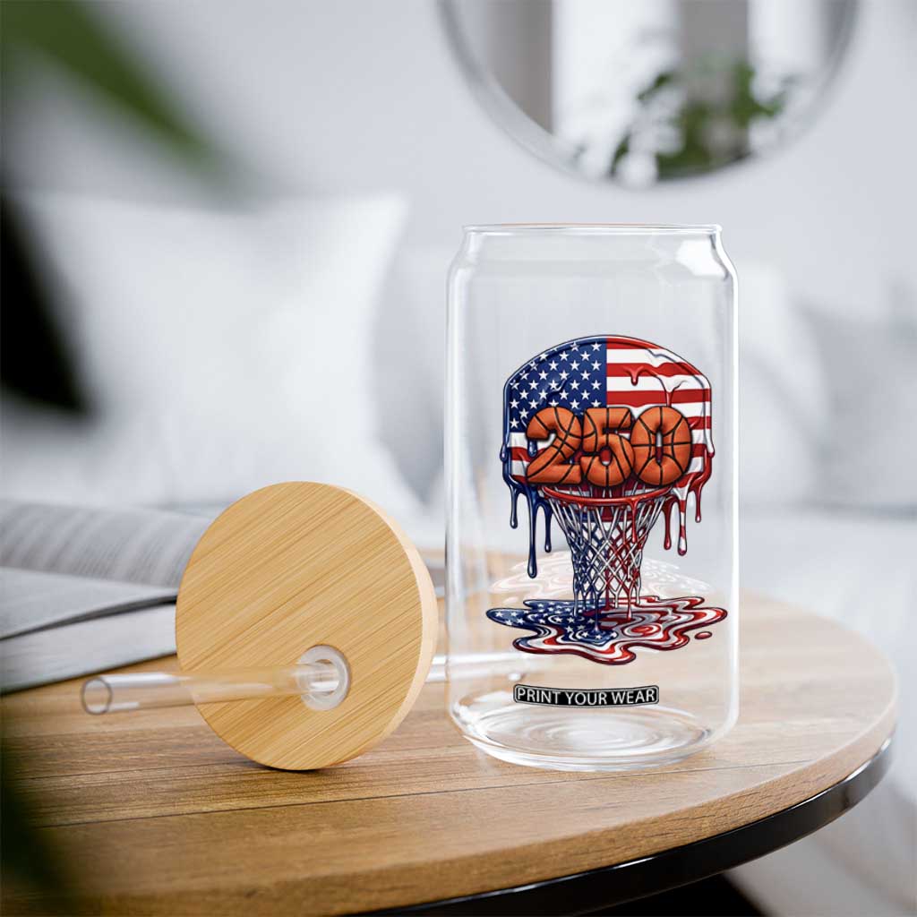 Patriotic Basketball Drip Glass Can USA 250th Anniversary Gift TS12 Print Your Wear