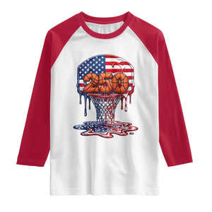 Patriotic Basketball Drip Raglan Shirt USA 250th Anniversary Gift TS12 White Red Print Your Wear