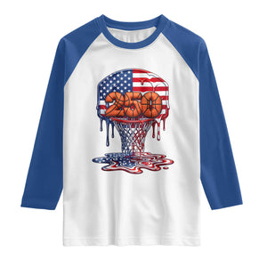 Patriotic Basketball Drip Raglan Shirt USA 250th Anniversary Gift TS12 White Royal Print Your Wear