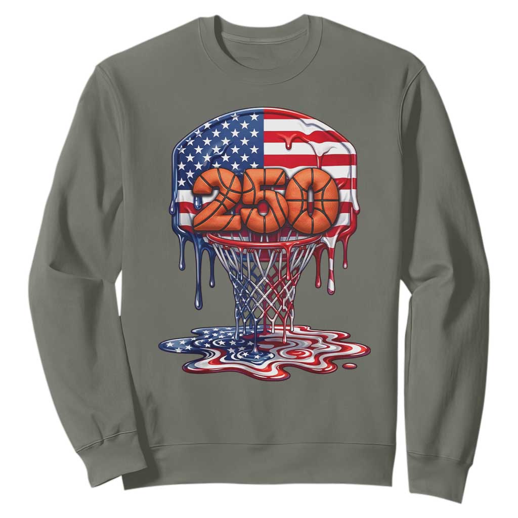 Patriotic Basketball Drip Sweatshirt USA 250th Anniversary Gift TS12 Military Green Print Your Wear