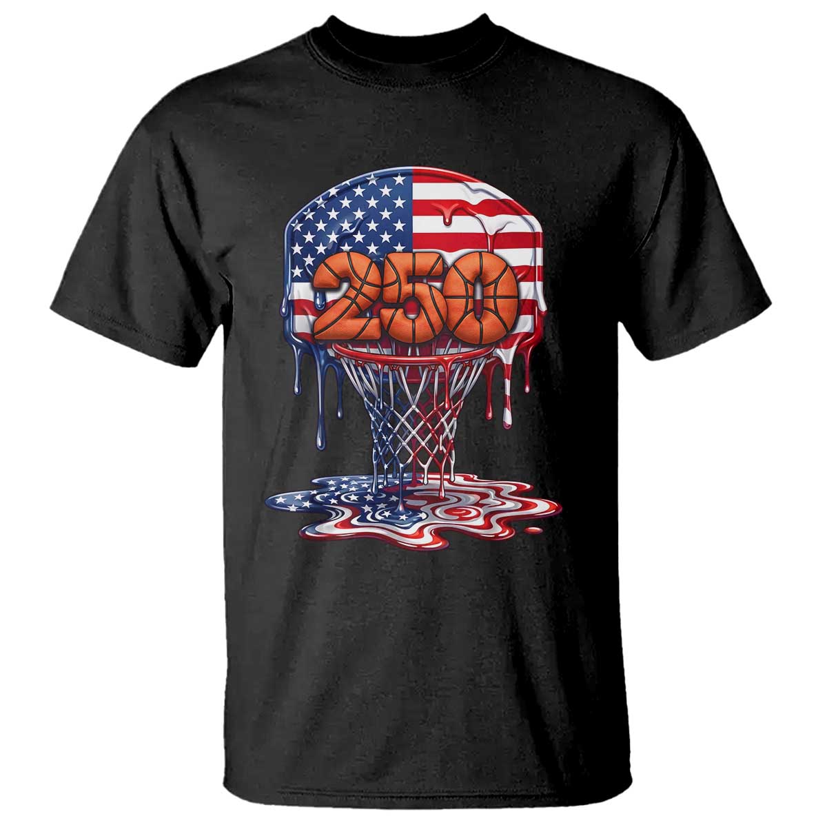 Patriotic Basketball Drip T Shirt USA 250th Anniversary Gift TS12 Black Print Your Wear