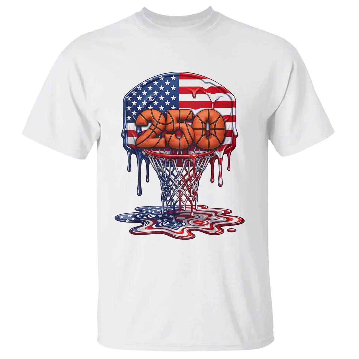 Patriotic Basketball Drip T Shirt USA 250th Anniversary Gift TS12 White Print Your Wear