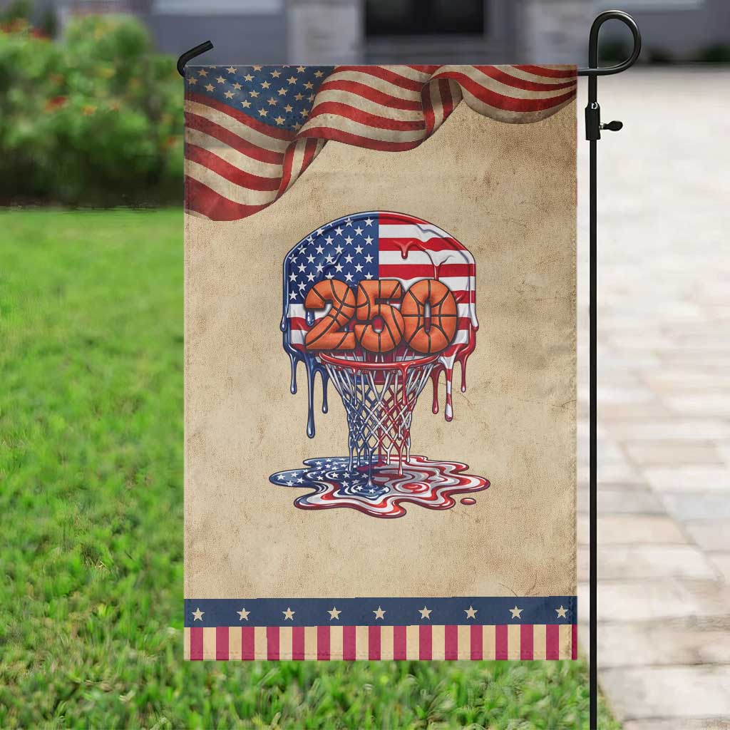 Basketball Drip Patriotic Garden Flag USA 250th Anniversary Gift TS12 Vintage Rustic Tan Navy Print Your Wear