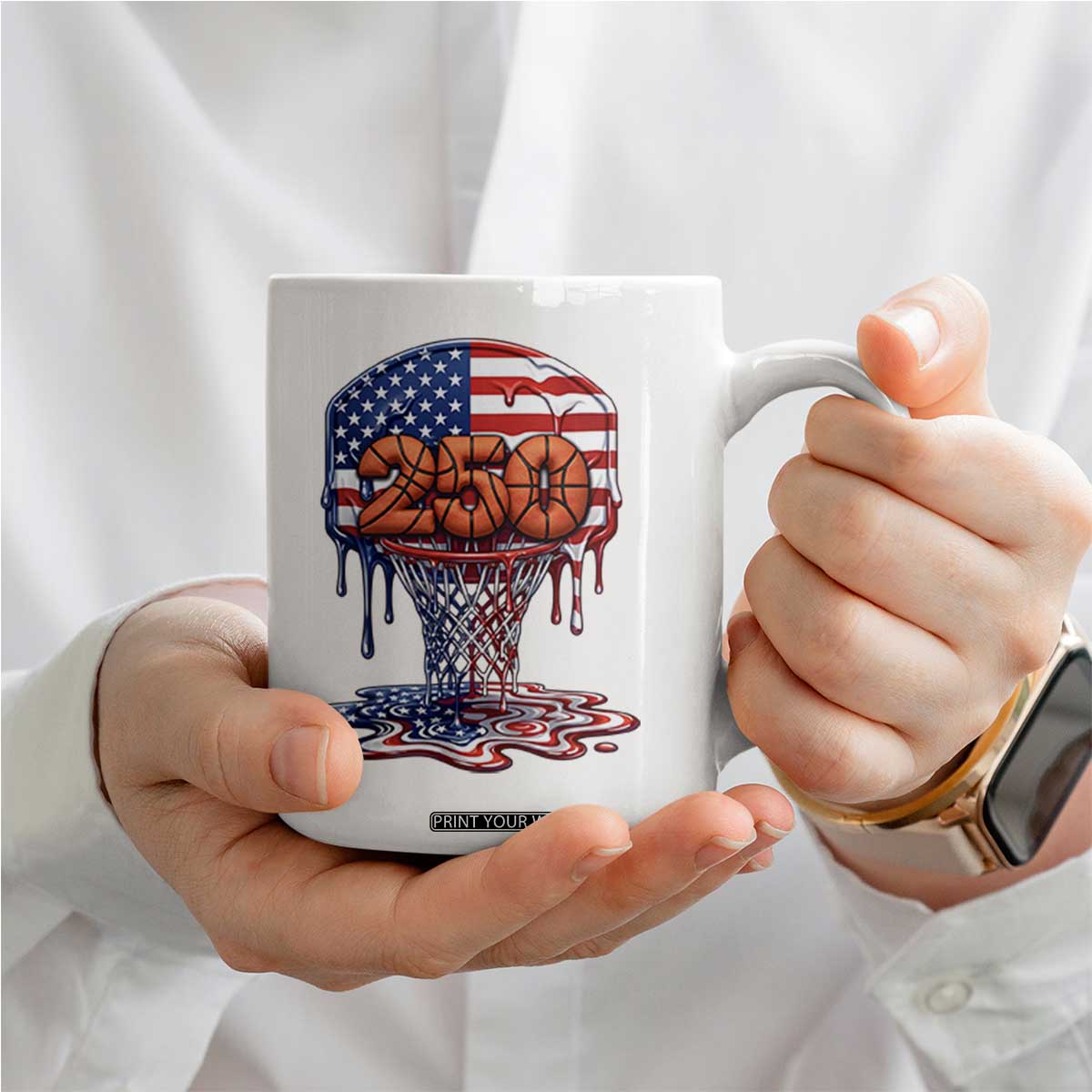 Patriotic Basketball Drip Coffee Mug USA 250th Anniversary Gift TS12 Print Your Wear