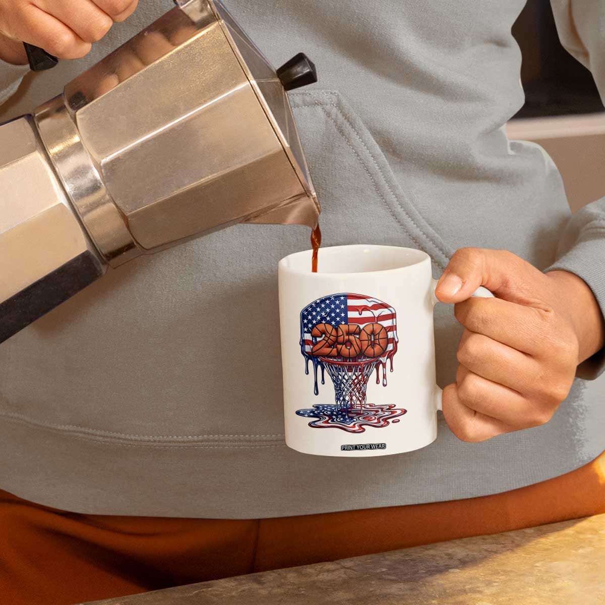 Patriotic Basketball Drip Coffee Mug USA 250th Anniversary Gift TS12 Print Your Wear