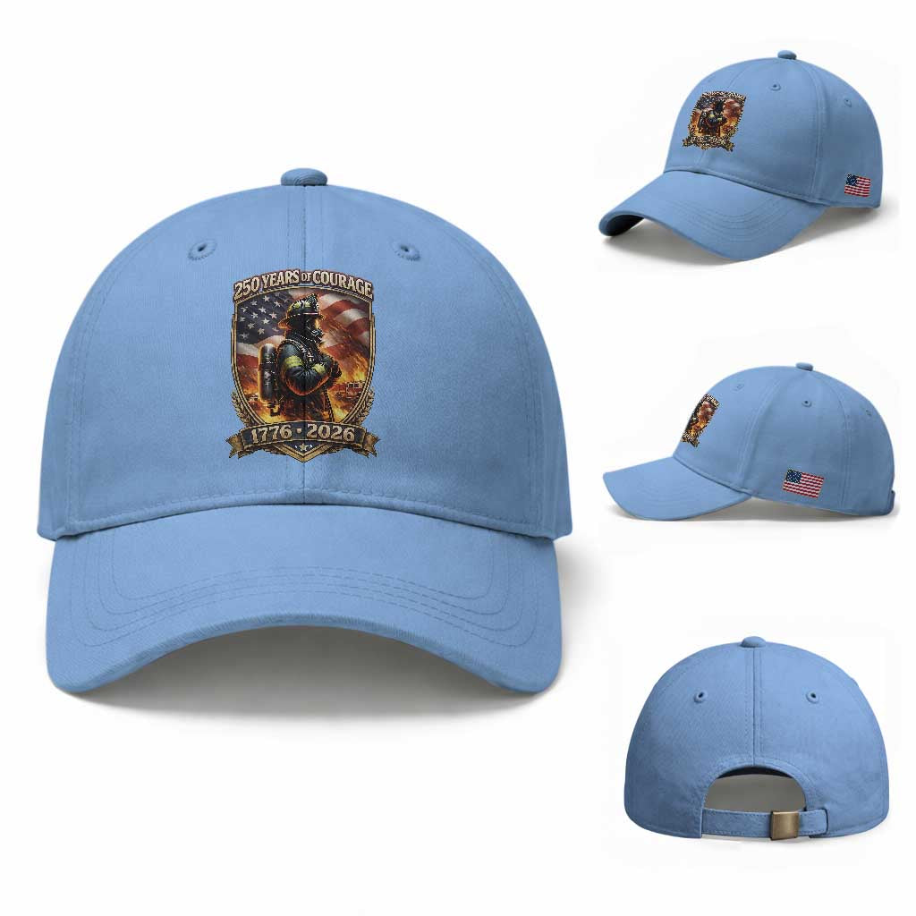 Firefighter USA 250th Anniversary Gift Baseball Cap 250 Years Of Courage TS12 Baseball Cap Universal Fit Light Blue Print Your Wear