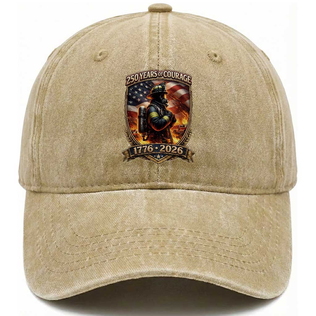 Firefighter USA 250th Anniversary Gift Washed Cotton Baseball Cap 250 Years Of Courage TS12 Print Your Wear