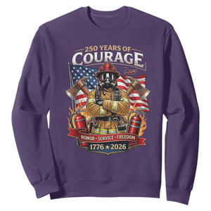 Patriotic Firefighter 250 Years Of Courage USA Anniversary Gift Sweatshirt TS12 Purple Print Your Wear
