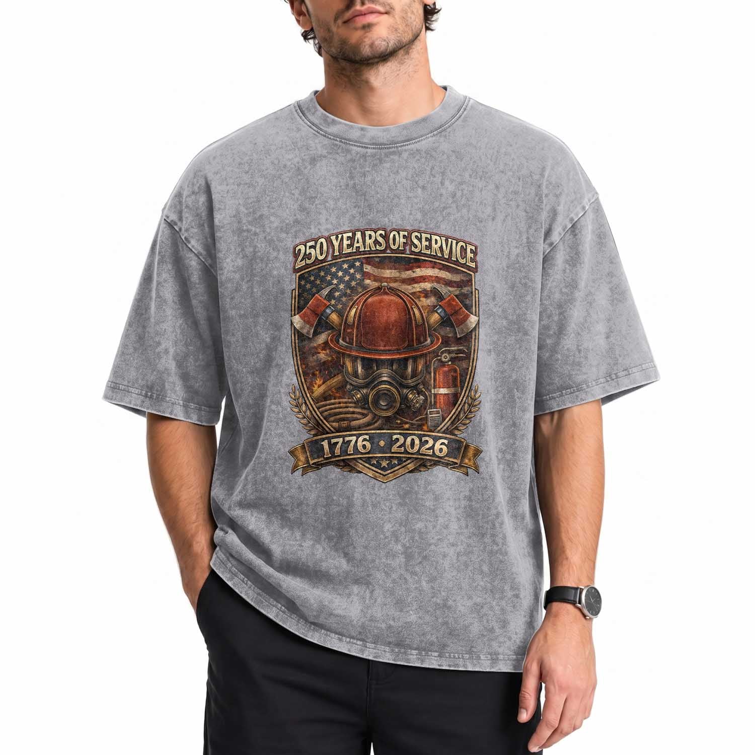 Patriotic Firefighter 250 Years Of Service USA Anniversary Gift Washed Cotton T-Shirt