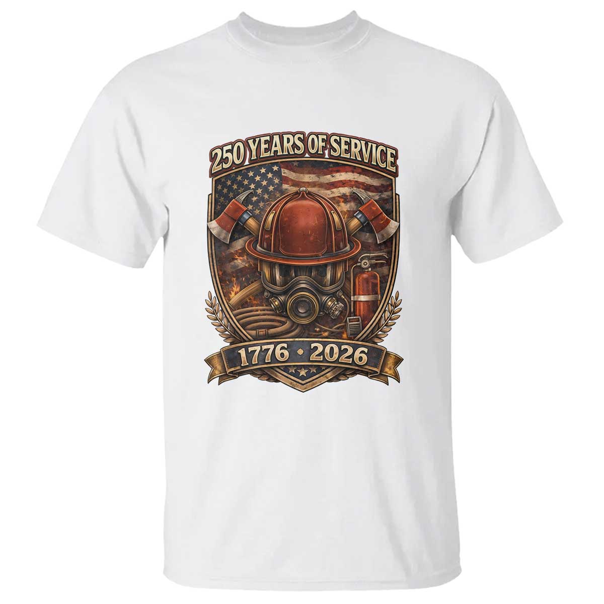 Patriotic Firefighter 250 Years Of Service USA Anniversary Gift T Shirt TS12 White Print Your Wear