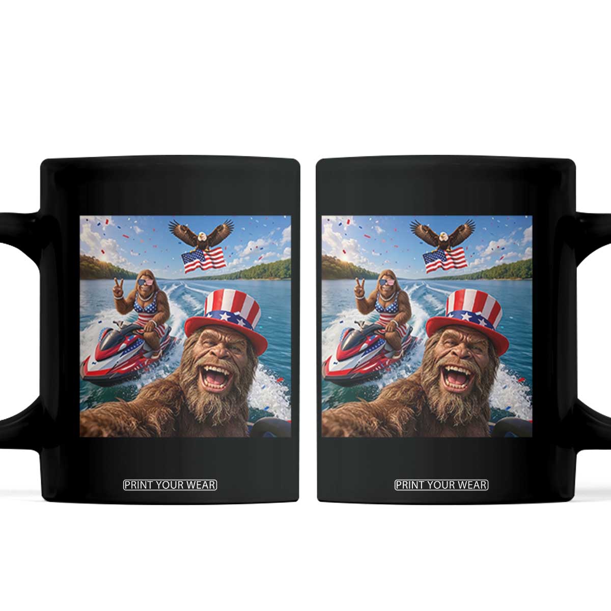 Patriotic Bigfoot Squad Chill Summer Vacation Graphic Coffee Mug TS12 Black Print Your Wear