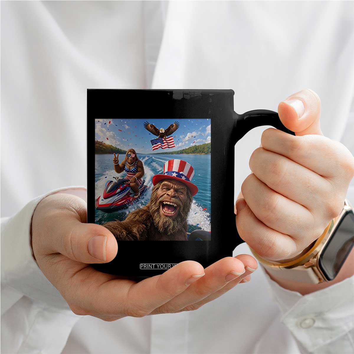 Patriotic Bigfoot Squad Chill Summer Vacation Graphic Coffee Mug TS12 Print Your Wear